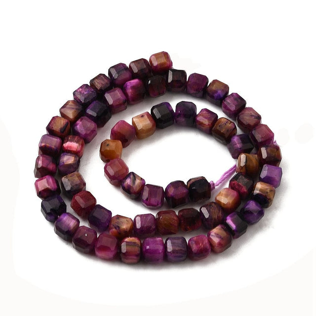 Tigerøje Sten – Facetteret, Kube, Pink (5x5x5mm) - Uniq Perler - 115417