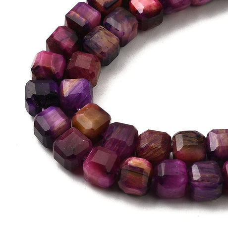 Tigerøje Sten – Facetteret, Kube, Pink (5x5x5mm) - Uniq Perler - 115417