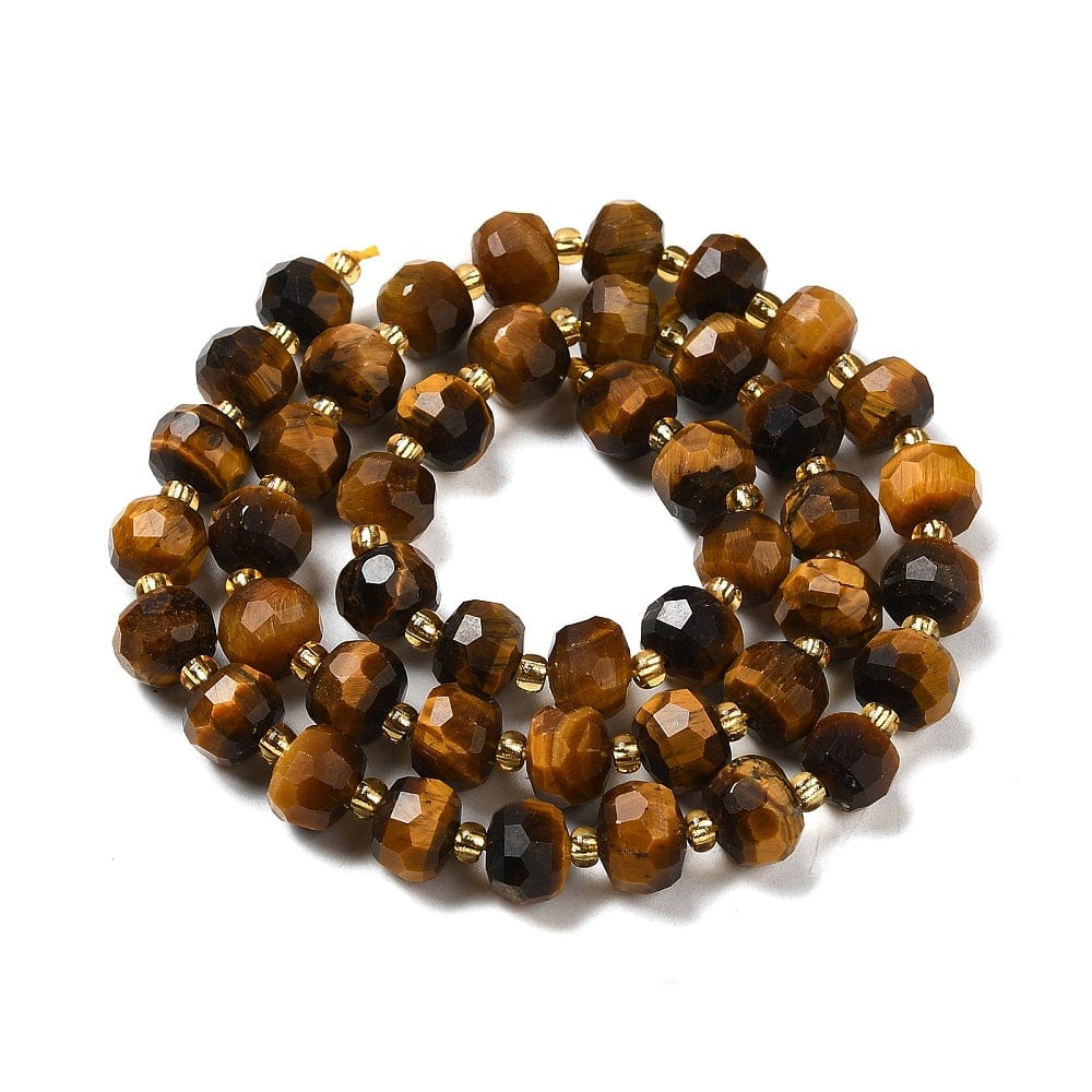 Tigerøje Sten – Mange Facetteret, Rondel Form (8x5 - 6mm) - Uniq Perler - 111697