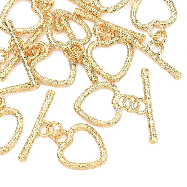 Toggle Lås med Hjerte – 18K Guldbelagt Messing (16,5x14,5mm) - Uniq Perler - 122180