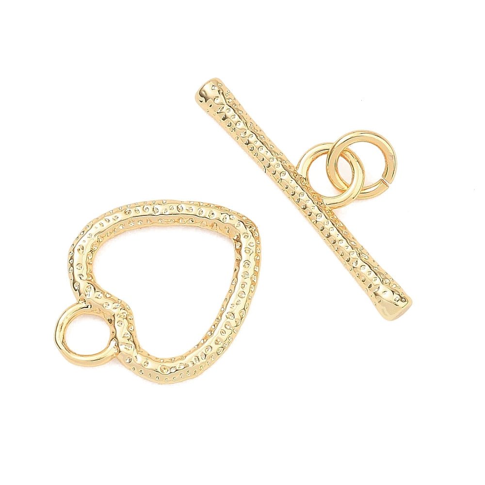 Toggle Lås med Hjerte – 18K Guldbelagt Messing (16,5x14,5mm) - Uniq Perler - 122180