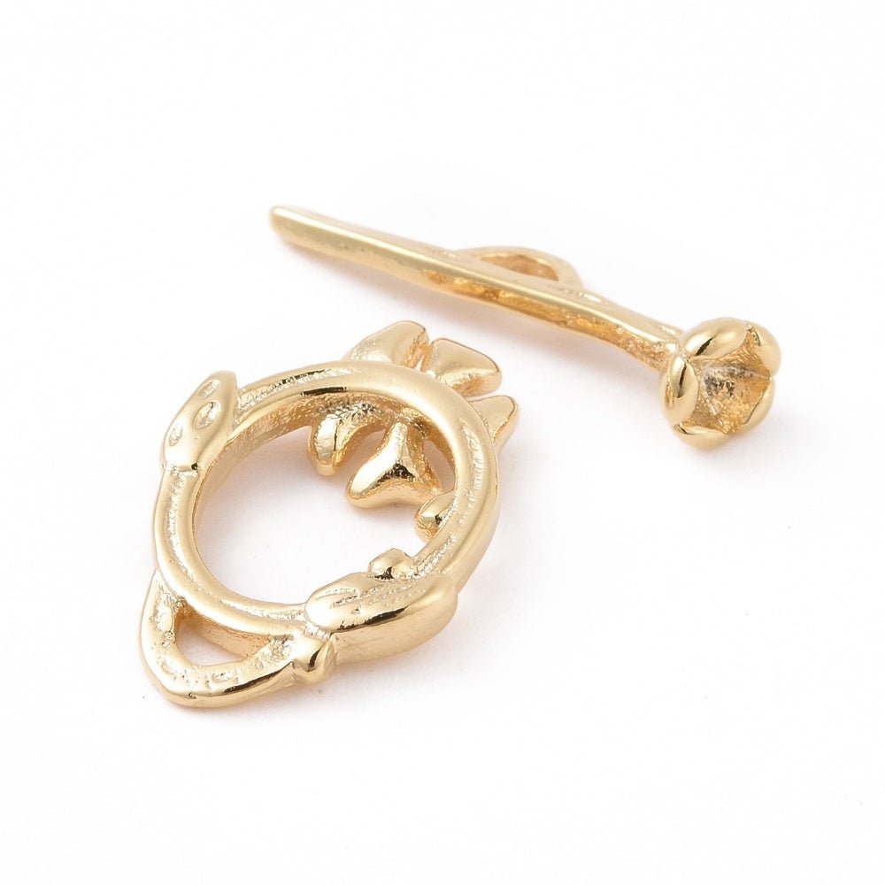 Toggle Lås - Blomsterformet, 24K Langtidsholdbar Forgyldt (17x12mm) - Uniq Perler - 