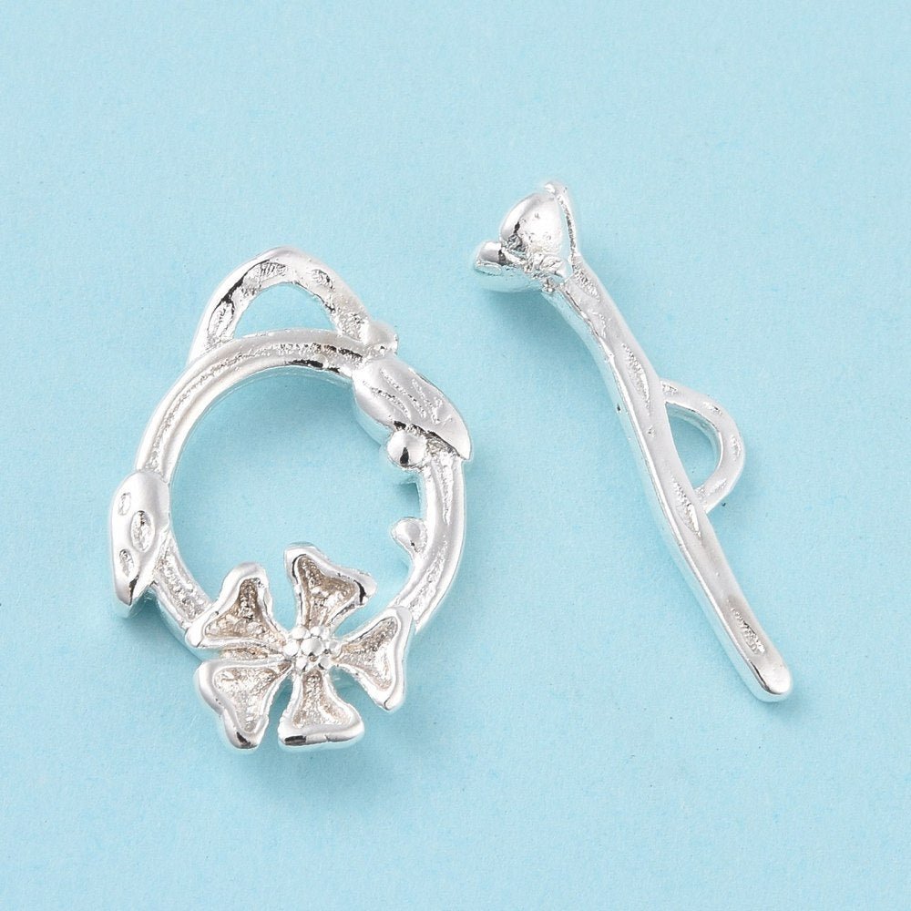Toggle Lås - Blomsterformet, Langtidsholdbar Sterling Sølv Belagt (17x12mm) - Uniq Perler - 