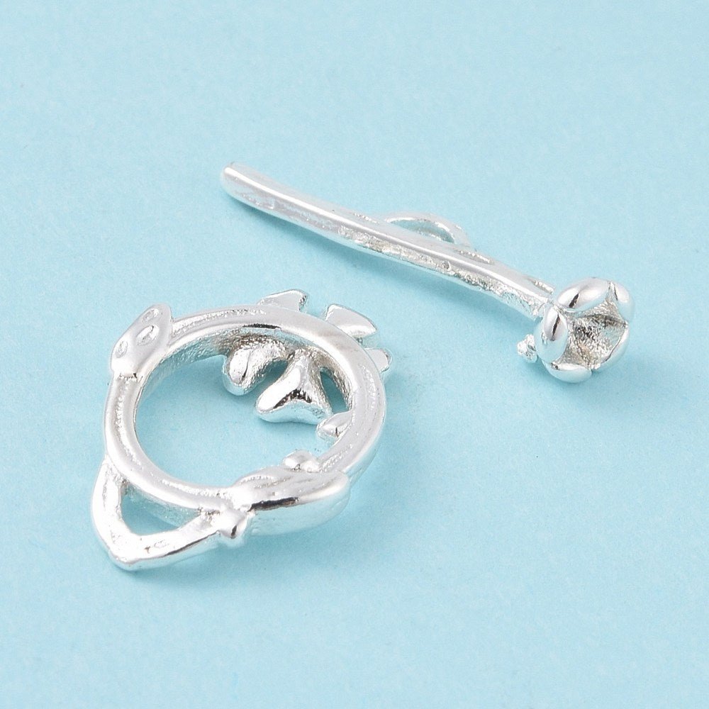 Toggle Lås - Blomsterformet, Langtidsholdbar Sterling Sølv Belagt (17x12mm) - Uniq Perler - 