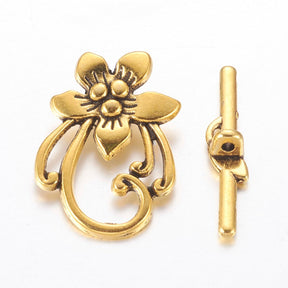 Toggle Verschluss im Tibetischen Stil – Blume Antik Gold – Uniq Perler – 
