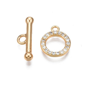 Toggle Verschluss – Messing mit Zirkonia Vergoldet 18 Karat - Uniq Perler - 117064