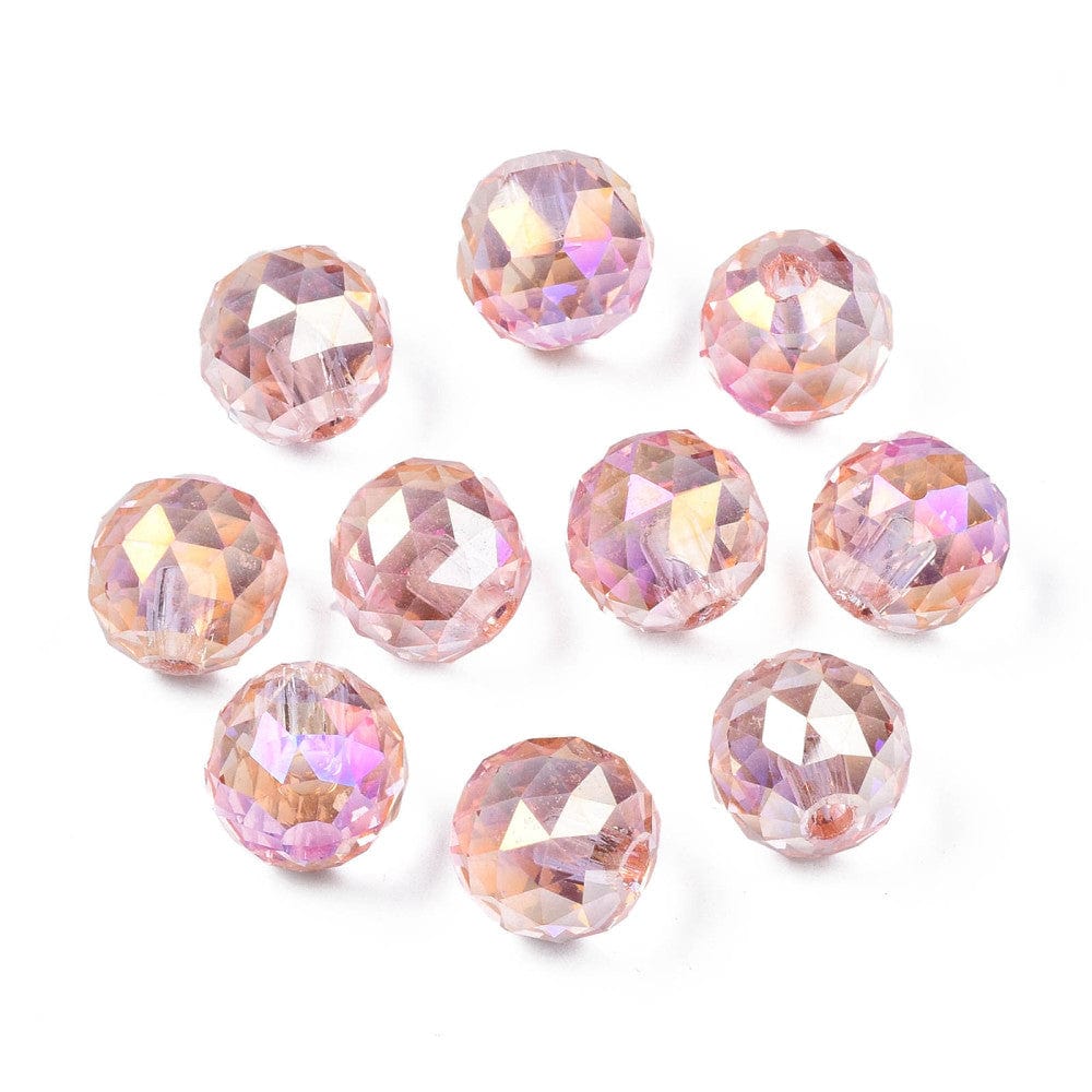 Top/anboret perler. Glasperler, rosa, Topboret/Anboret, Facetteret, 12,5mm, 2 Stk