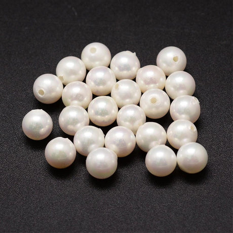 Top/anboret perler. Shell Perler, Hvid, Topboret/Anboret, 12mm