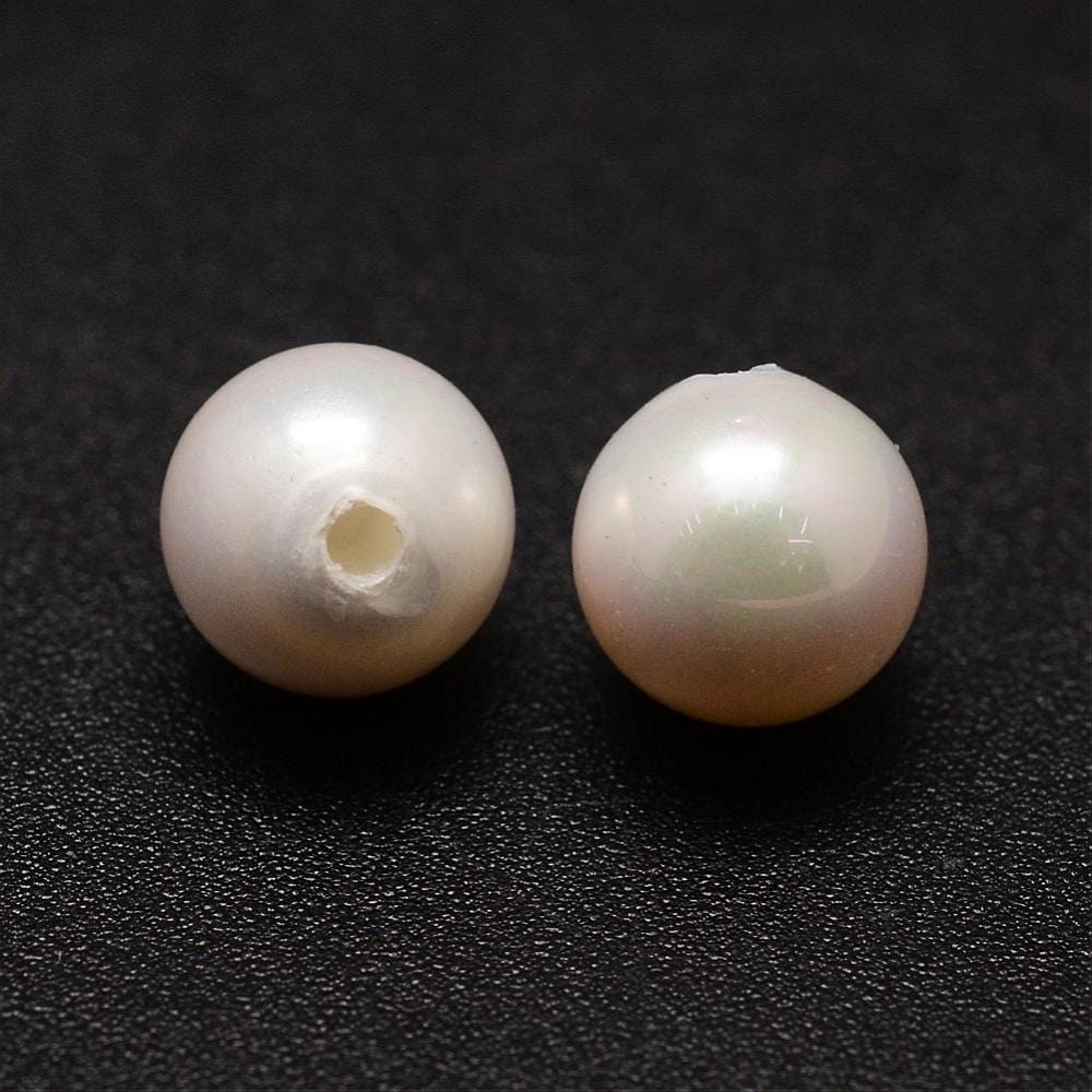 Top/anboret perler. Shell Perler, Hvid, Topboret/Anboret, 12mm