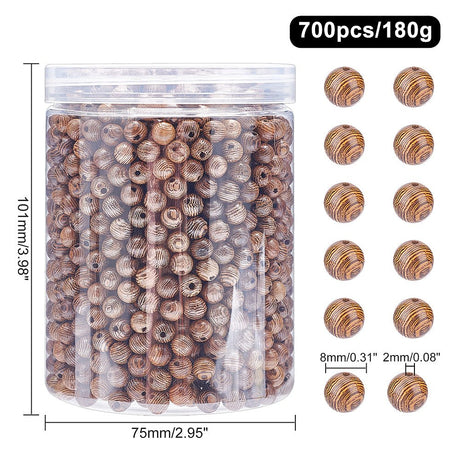 Træ Perler – Runde, Kokosbrun (8mm) Ca. 700 stk - Uniq Perler - 