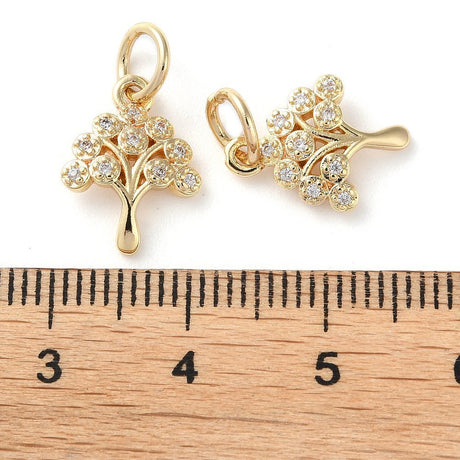 Træ Vedhæng Med Zirkonia – 18K Forgyldt Messing (14x10x2mm) - Uniq Perler - 120962