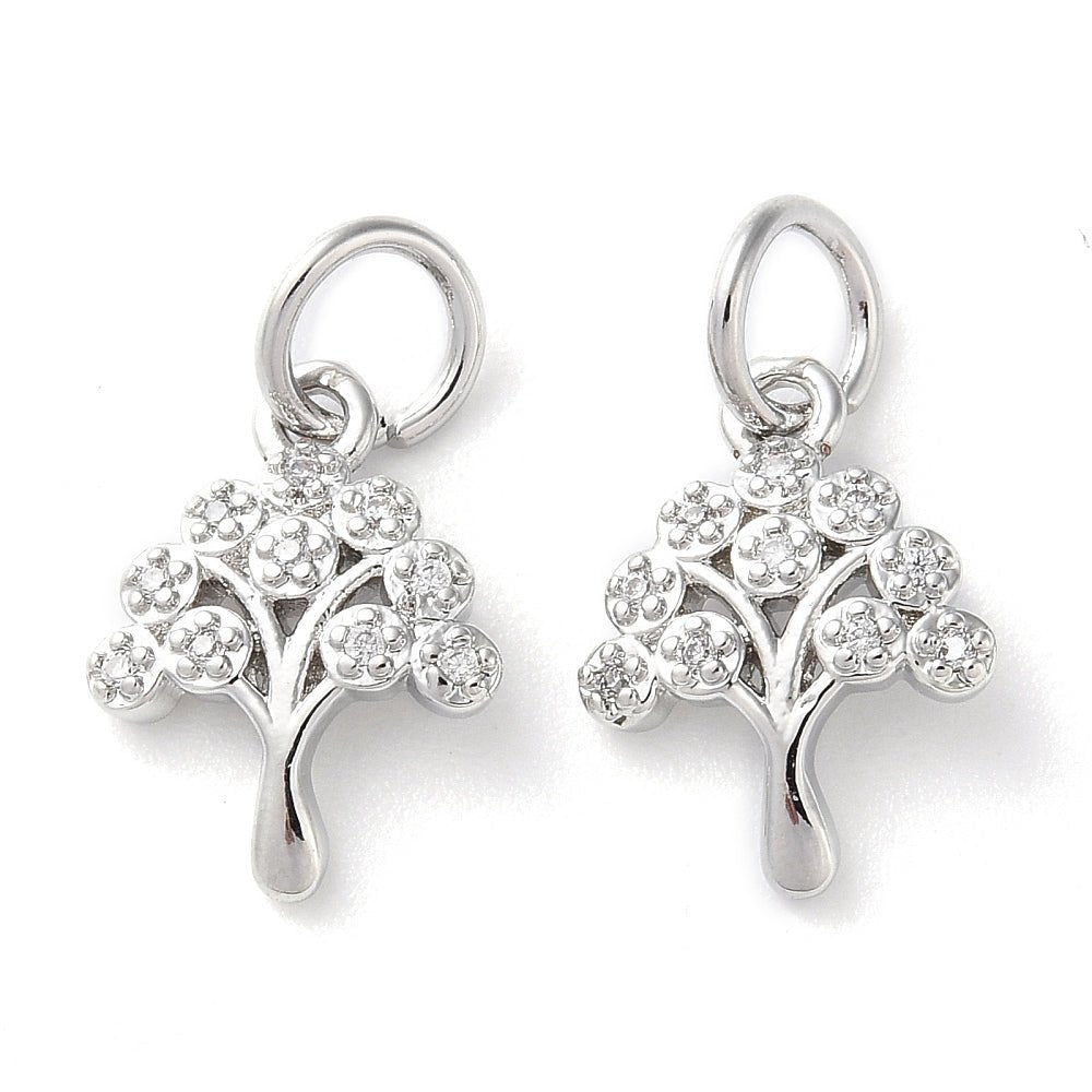 Træ Vedhæng Med Zirkonia – Platinbelagt Messing (14x10x2mm) - Uniq Perler - 120964