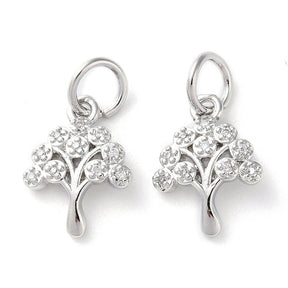 Træ Vedhæng Med Zirkonia – Platinbelagt Messing (14x10x2mm) - Uniq Perler - 120964