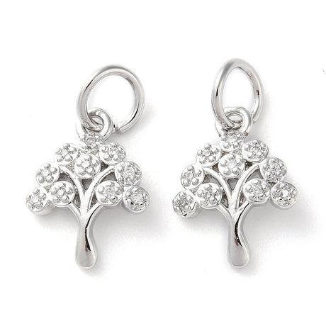 Træ Vedhæng Med Zirkonia – Platinbelagt Messing (14x10x2mm) - Uniq Perler - 120964