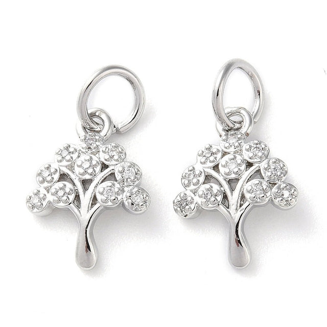 Træ Vedhæng Med Zirkonia – Platinbelagt Messing (14x10x2mm) - Uniq Perler - 120964