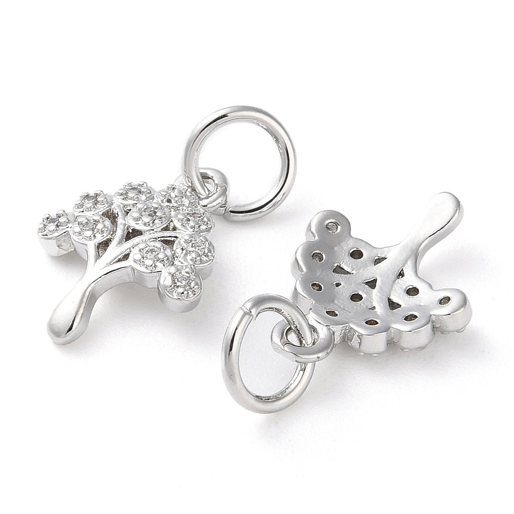 Træ Vedhæng Med Zirkonia – Platinbelagt Messing (14x10x2mm) - Uniq Perler - 120964
