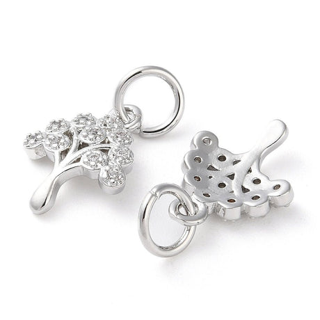 Træ Vedhæng Med Zirkonia – Platinbelagt Messing (14x10x2mm) - Uniq Perler - 120964