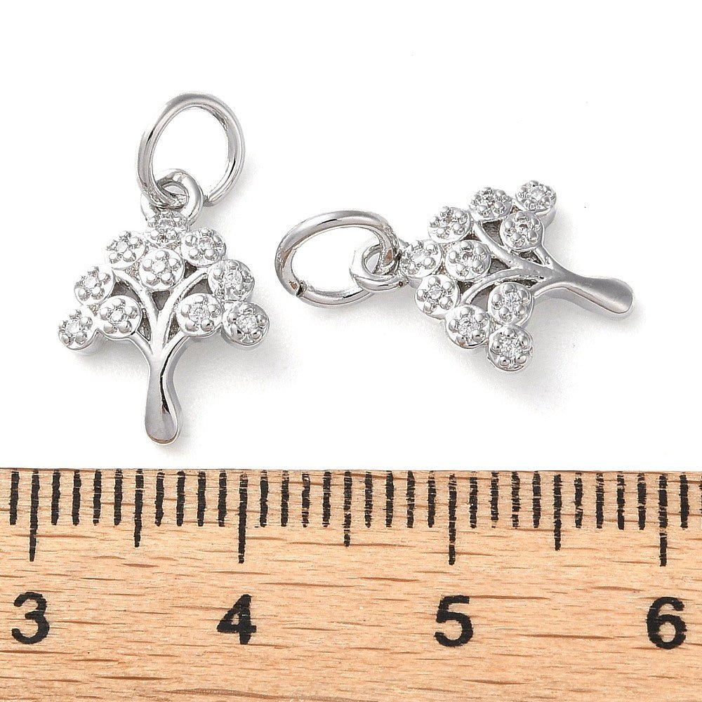 Træ Vedhæng Med Zirkonia – Platinbelagt Messing (14x10x2mm) - Uniq Perler - 120964