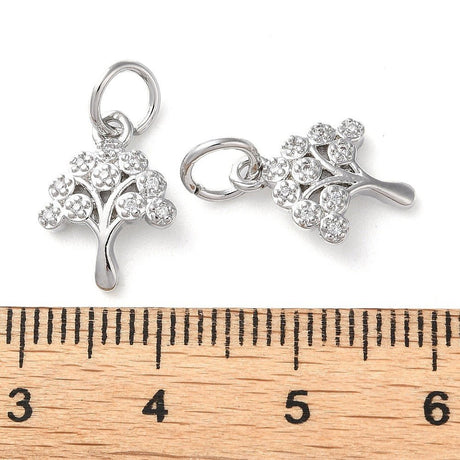 Træ Vedhæng Med Zirkonia – Platinbelagt Messing (14x10x2mm) - Uniq Perler - 120964