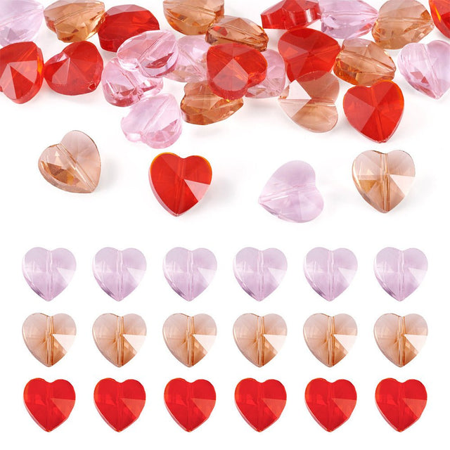 Transparente Glasperler – Farve Mix, Facetteret Hjerte (14x14x8.5mm) 30 Stk - Uniq Perler - 118635