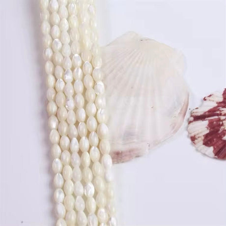 Trochus Shell Perler, Hvid, Rice, 6x9mm - Uniq Perler - 112067