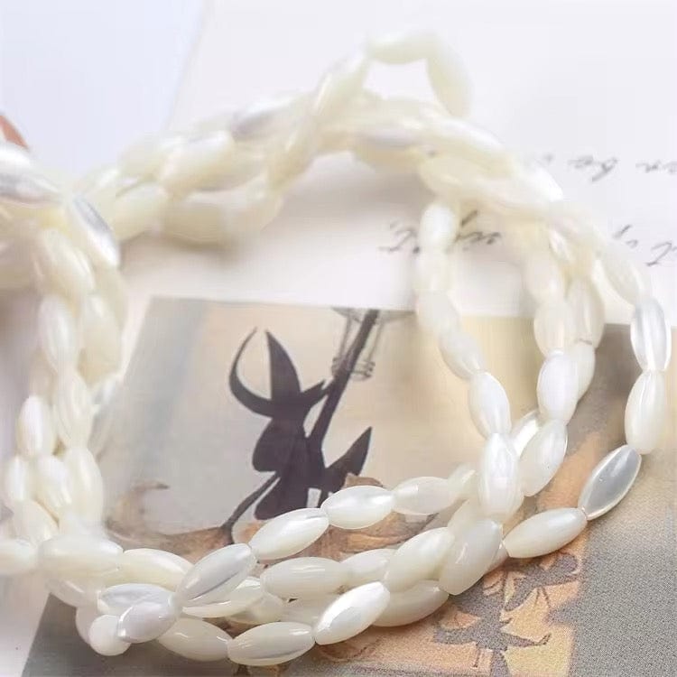 Trochus Shell Perler, Hvid, Rice, 6x9mm - Uniq Perler - 112067