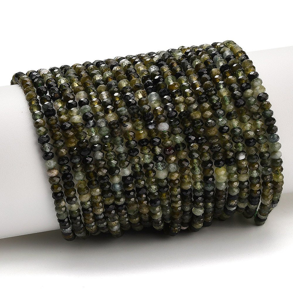 Turmalin Perler – Grøn, Facetteret Rondel (3x2mm) - Uniq Perler - 