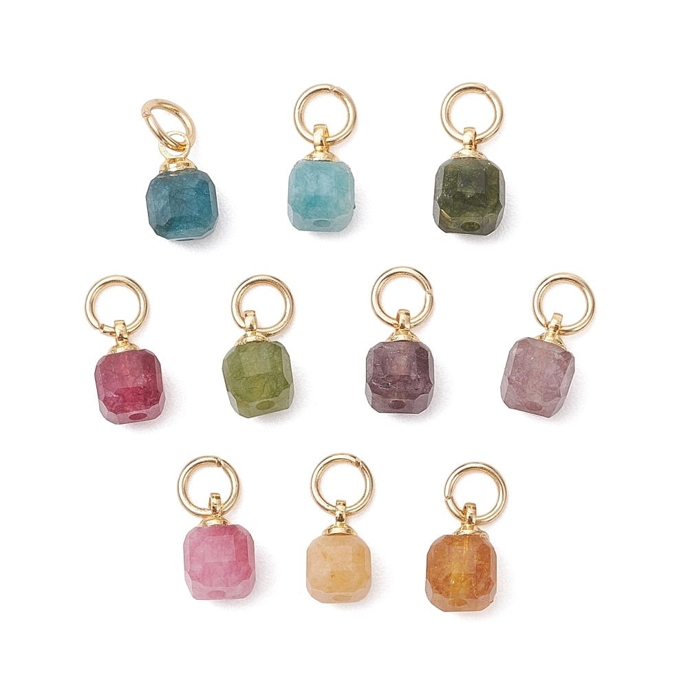 Tourmaline Pendant – Faceted, Color Mix, Gold-plated Steel (8.5x5.5mm) 10 pcs. - Uniq Perler - 
