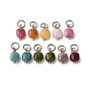 Turmalin Anhänger – Facettiert, Farbmix, Stahl (9,5x6mm) 10 Stk - Uniq Perler - 116166