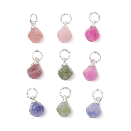 Turmalin Anhänger – Farb-Mix - Stahlaufhängung Silberfarben (6 Stück) - Uniq Perler - 