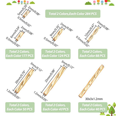 Tvistet Glas Rørperler – Mix Størrelser, Ca. 1606 Stk - Uniq Perler - 114836