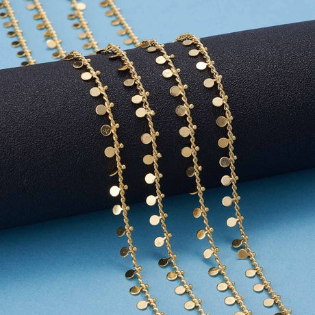 Tynd Panser Kæde Med Runde Vedhæng, 18K Langtidsholdbar Forgyldt, 3x2x1mm - Uniq Perler - 391840