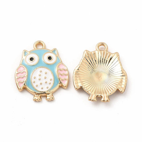 Ugle Vedhæng Med Farvet Emalje, 6 Stk - Uniq Perler - 0000014811