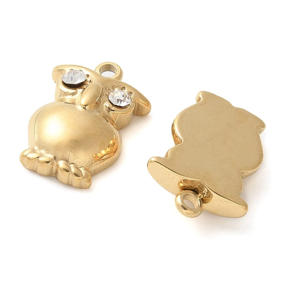 Ugle Vedhæng Med Klare Rhinsten, Forgyldt Stål, 15,5x10mm - Uniq Perler - 114269