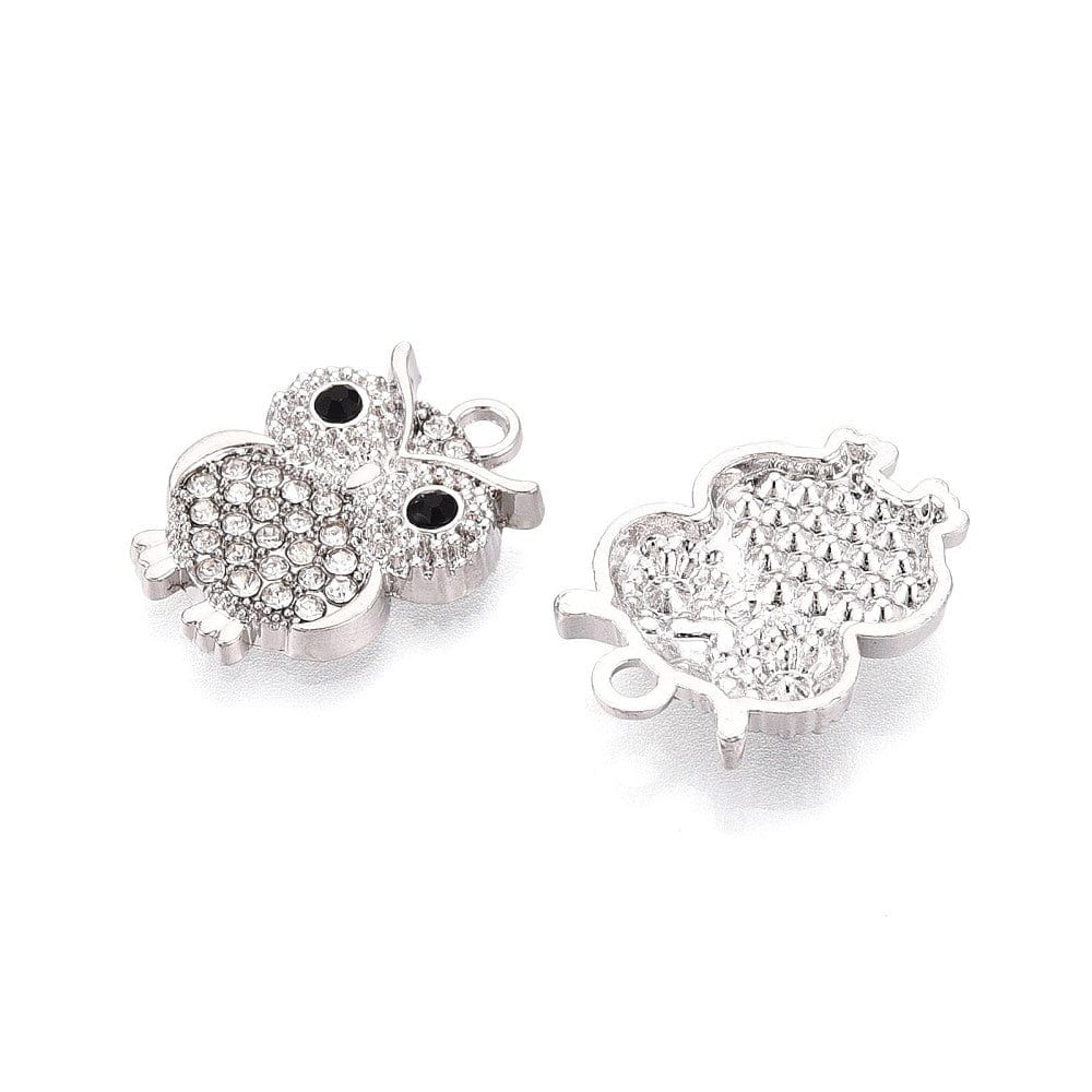 Ugle Vedhæng Med Rhinsten - Platin Farvet (19x14x3,5mm) 4 stk - Uniq Perler - 115813