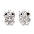 Ugle Vedhæng Med Rhinsten - Platin Farvet (19x14x3,5mm) 4 stk - Uniq Perler - 115813