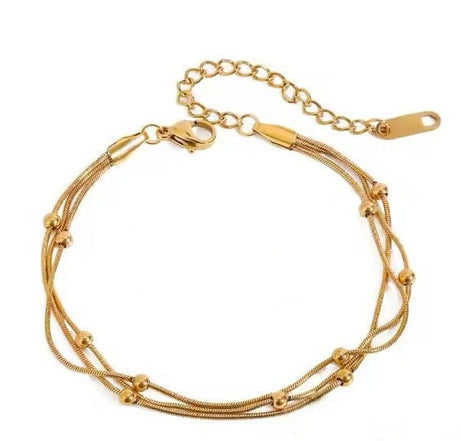 Vandfast 3 Dobbelt Armbånd – Forgyldt Stål (17+5cm) - Uniq Perler - 115190