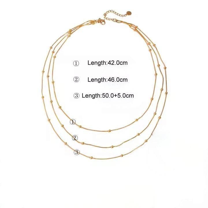 Vandfast 3 i Én Halskæde, 18K Forgyldt Stål Halskæde (42 - 50 cm.) - Uniq Perler - 115188