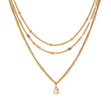 Vandfast 3 i Én Halskæde - 18K Forgyldt Stål Halskæde (45 cm) - Uniq Perler - 115189