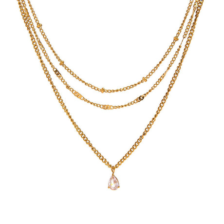 Vandfast 3 i Én Halskæde - 18K Forgyldt Stål Halskæde (45 cm) - Uniq Perler - 115189