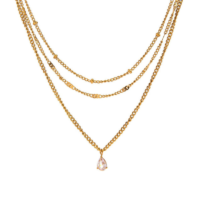 Vandfast 3 i Én Halskæde - 18K Forgyldt Stål Halskæde (45 cm) - Uniq Perler - 115189