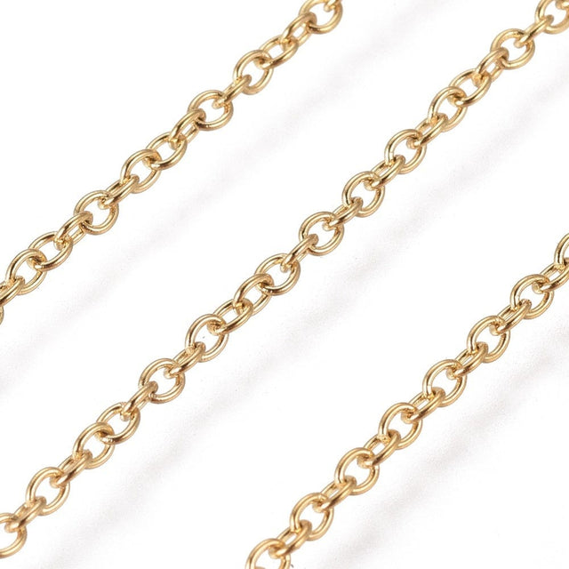 Vandfast Anker Kæde – 18K Forgyldt Stål (2x1,5x0,4mm), 25m - Uniq Perler - 620352