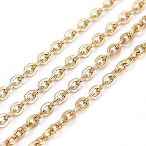 Vannfast Ankerkjede, 18K Forgylt Stål, Oval, 2.5x2x0.5mm - Uniq Perler - 115278
