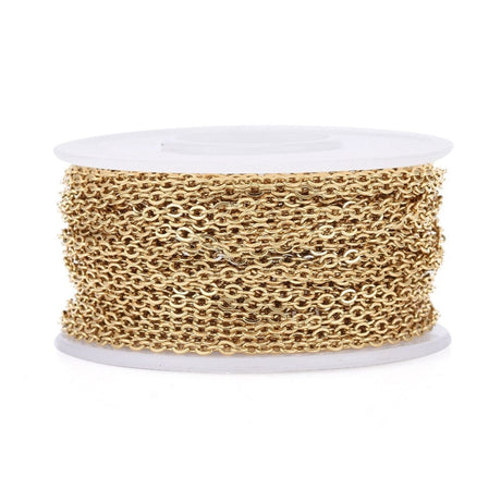 Vandfast Ankerkæde – 18K Forgyldt Stål, Oval (2.5x2x0.5mm, 10m) - Uniq Perler - 490374