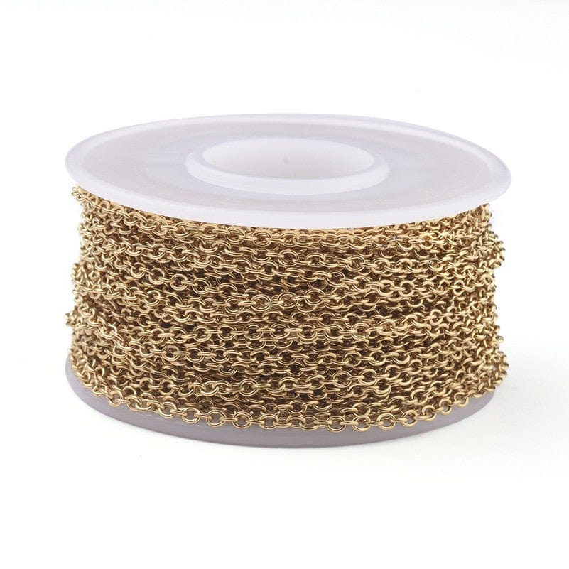 Vandfast Ankerkæde – Forgyldt Stål, Flad Oval (2.5x2x0.5mm), 10m - Uniq Perler - 148920