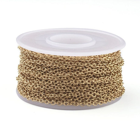 Vandfast Ankerkæde – Forgyldt Stål, Flad Oval (2.5x2x0.5mm), 10m - Uniq Perler - 148920