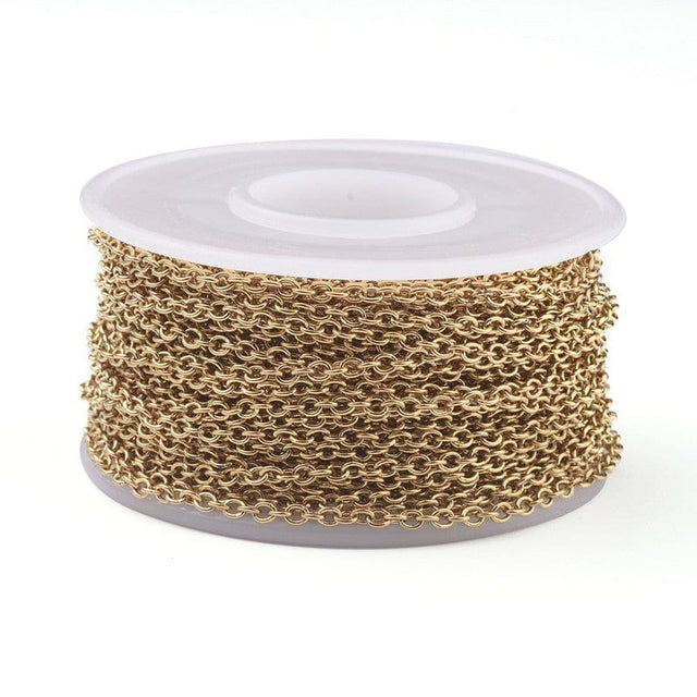 Vandfast Ankerkæde – Forgyldt Stål, Flad Oval (2.5x2x0.5mm), 10m - Uniq Perler - 148920