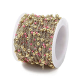 Vandfast Ankerkæde Med Pink Detaljer – Forgyldt Stål (2x1.5mm) 1m - Uniq Perler - 115053