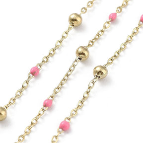Wasserdichte Ankerkette mit pinken Details – Vergoldet Stahl (2x1,5mm) 1m - Uniq Perler - 115053