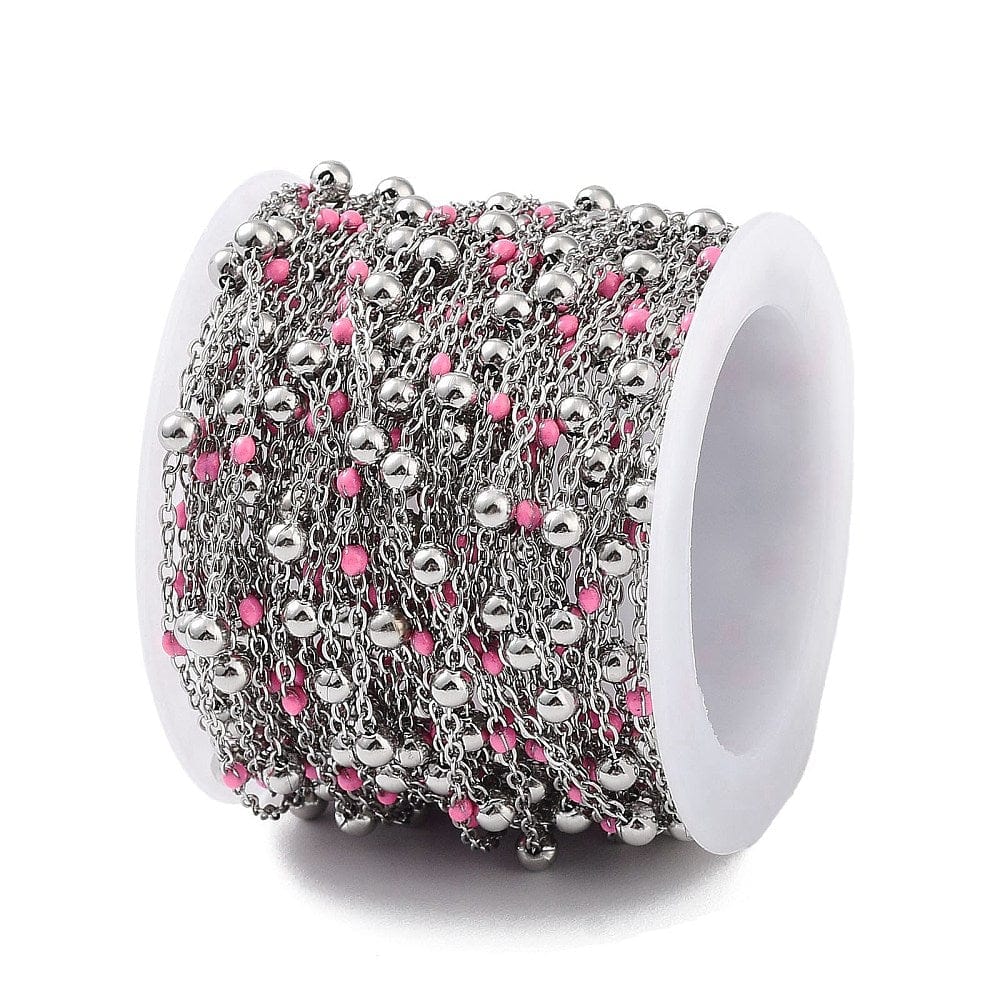 Vandfast Ankerkæde Med Pink Detaljer – Stål (2x1.5mm) 1m - Uniq Perler - 115050